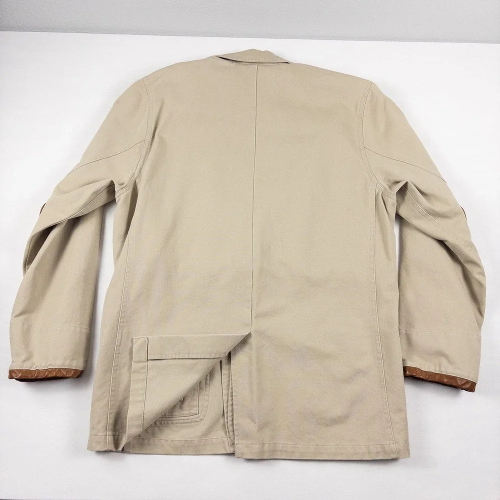 Roundtree Yorke Blazer Mens M Khaki Leather Elbow Patch Safari Sport Coat 90s